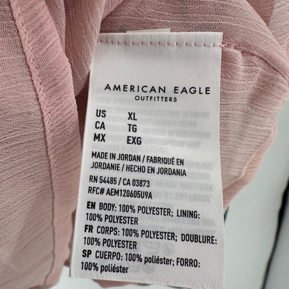 American Eagle Floral Ruched Blouse Womens XL Pink Chiffon Coquette Feminine - Picture 5 of 12